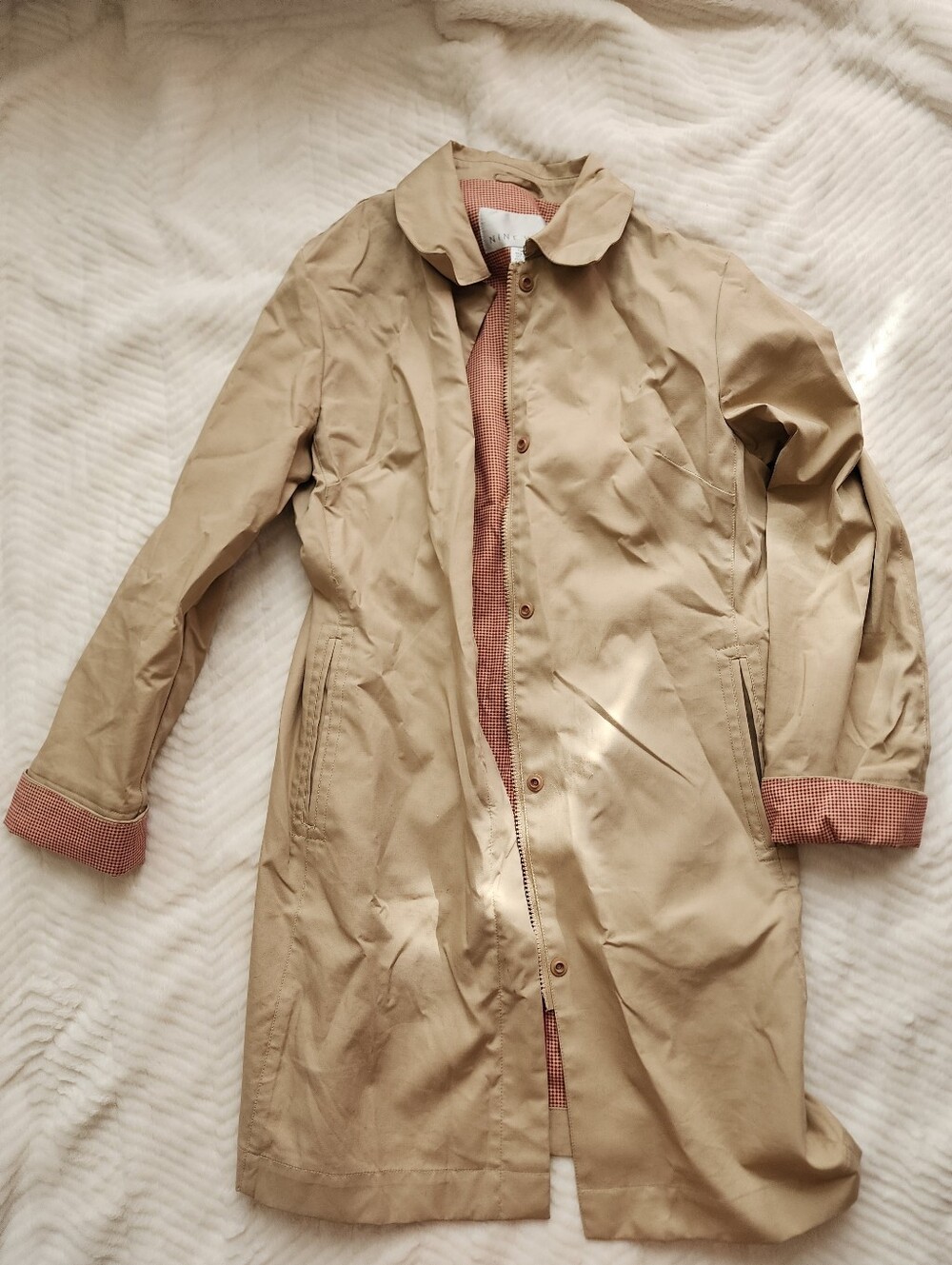 Nine West Tan And Red Gingham Lined Trench Coat